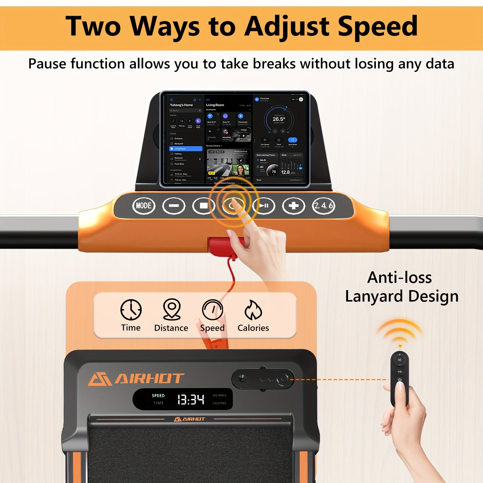 AIRHOT 2-in-1 Under Desk Treadmill 2.5HP Folding Compact Black Walking Pad, Without Battery