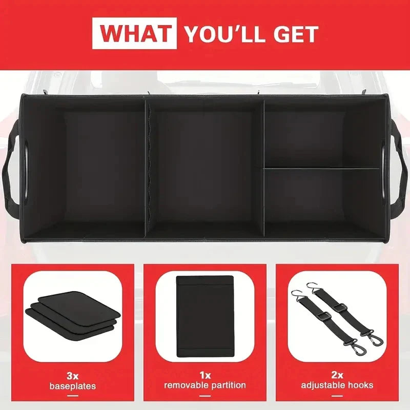 Universal Large Trunk Organizer 95L Collapsible Storage Bag Black-3