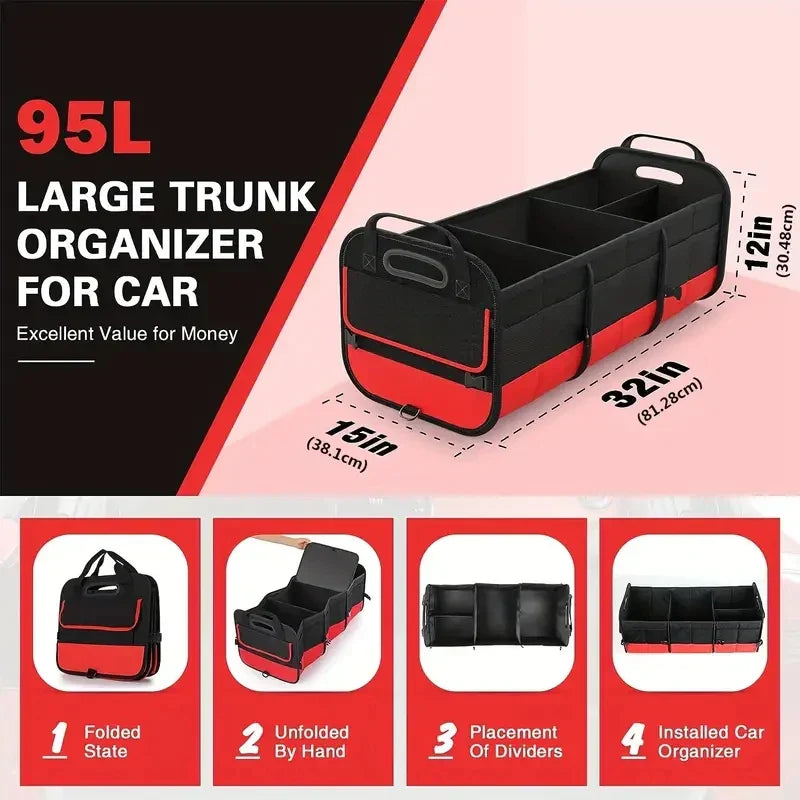 Universal Large Trunk Organizer 95L Collapsible Storage Bag Black-2