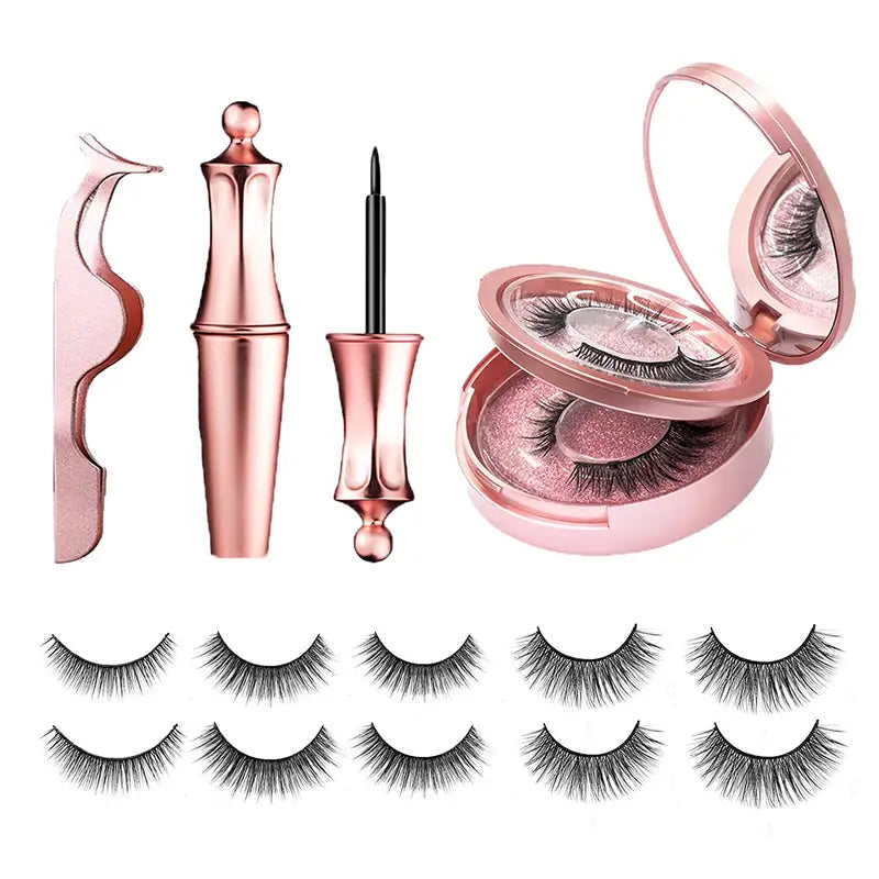 5 Pairs Magnetic Eyelashes And Eyeliner Kit Reusable 3D Magnetic False Lashes Extension No Glue Needed-0