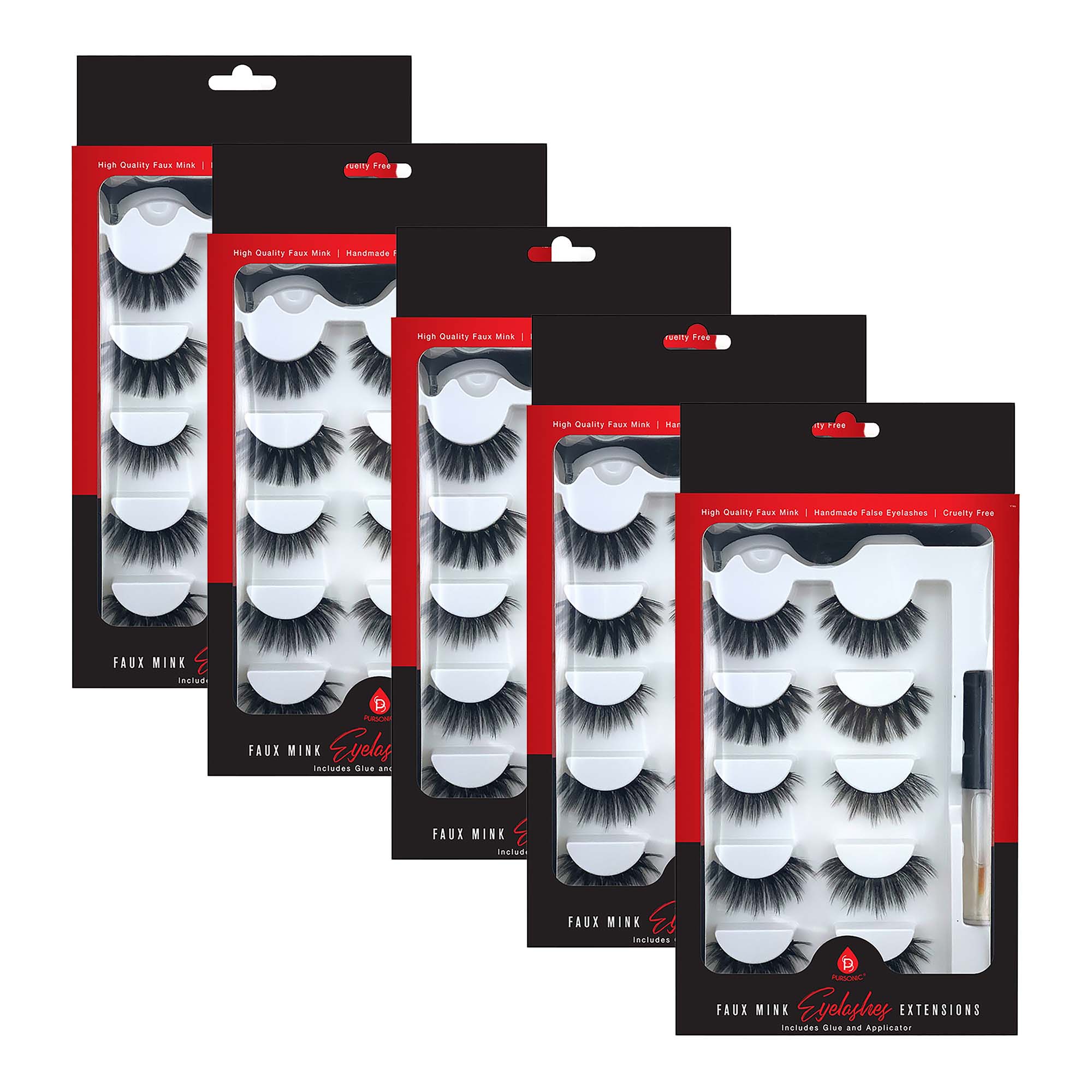 Pursonic 5-Pack Faux Mink Style False Eyelashes Bundle – 25 Pairs with Glue & Applicator-0