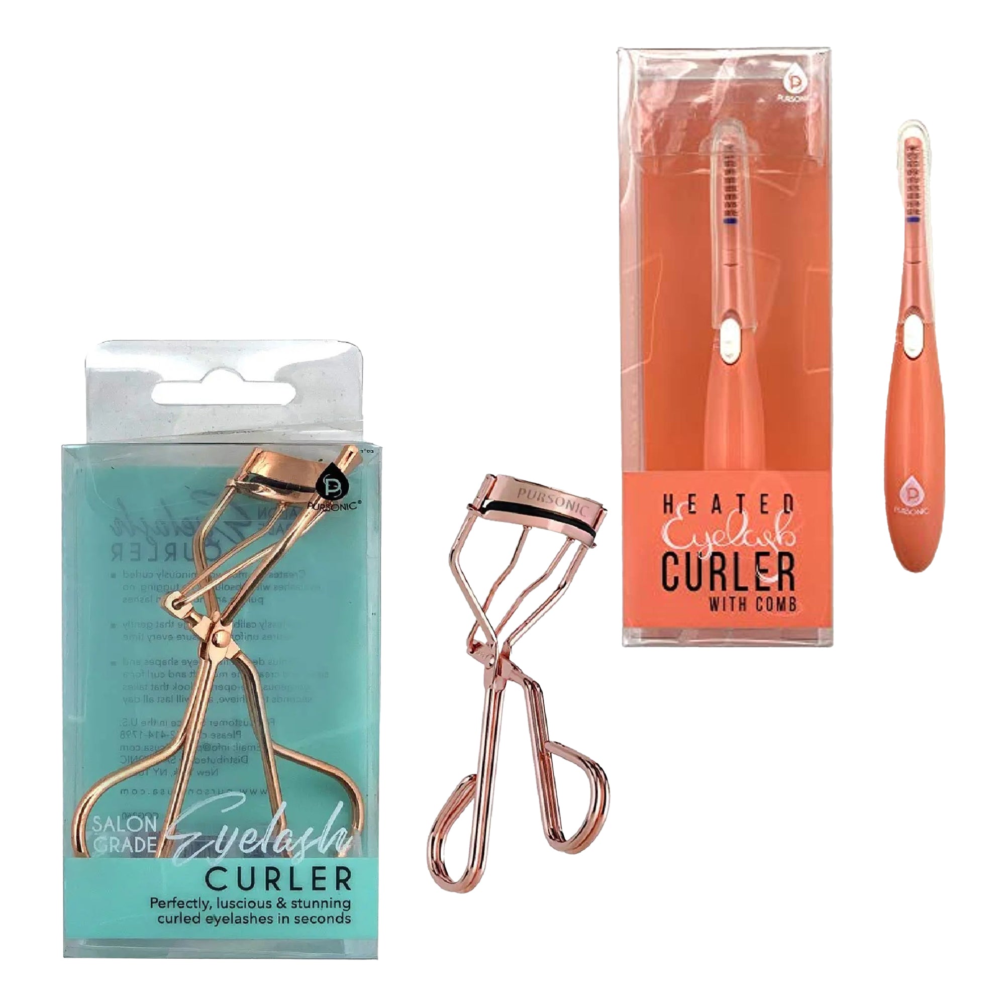 Pursonic Salon Grade Eyelash Curler & Heated Eyelash Curler With Comb Bundle-0