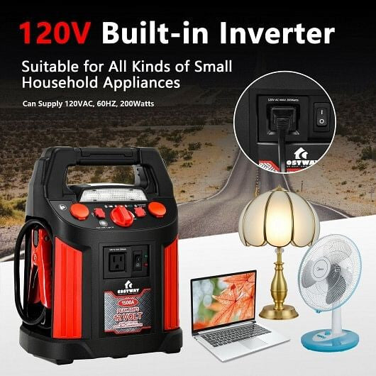 Jump Starter Air Compressor Power Bank Charger with LED Light and DC Outlet-2