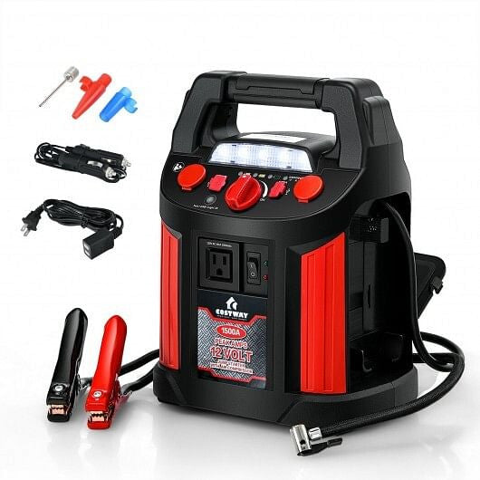 Jump Starter Air Compressor Power Bank Charger with LED Light and DC Outlet-0