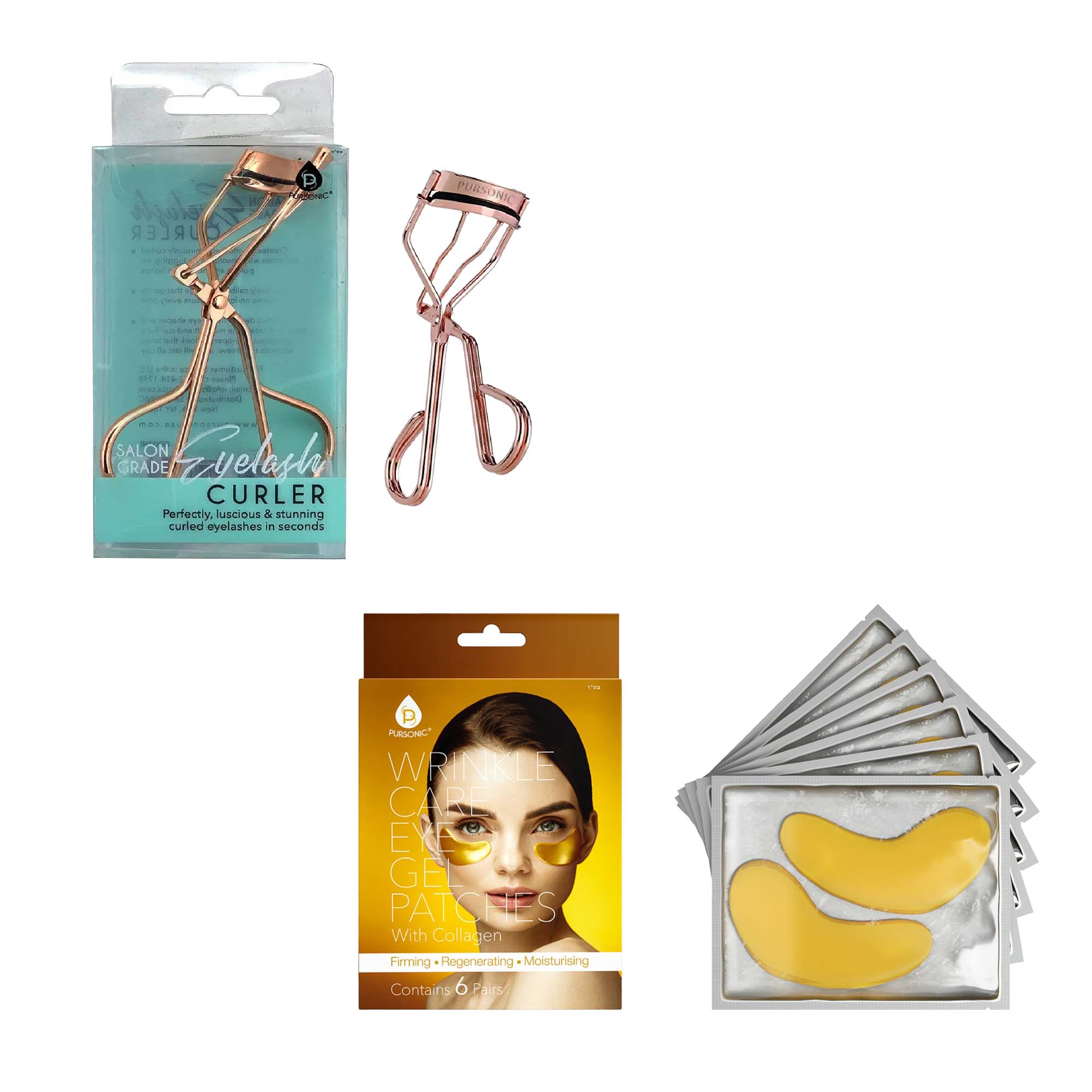 Pursonic Ultimate Eye Care & Beauty Bundle: Wrinkle Care Eye Gel Patches + Salon Grade Eyelash Curler-0