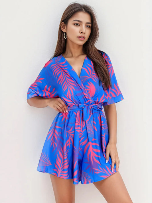 Spring and summer new women's fashionable printed lace up casual jumpsuit