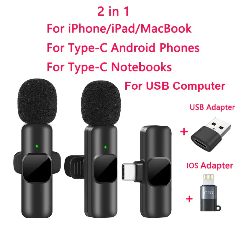 Wireless Lavalier Microphone for iPhone Android Live Recording-4