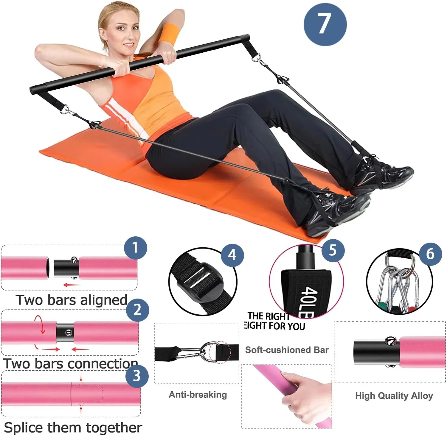 Resistance Band Pilates Stick Home Fitness Kit-3