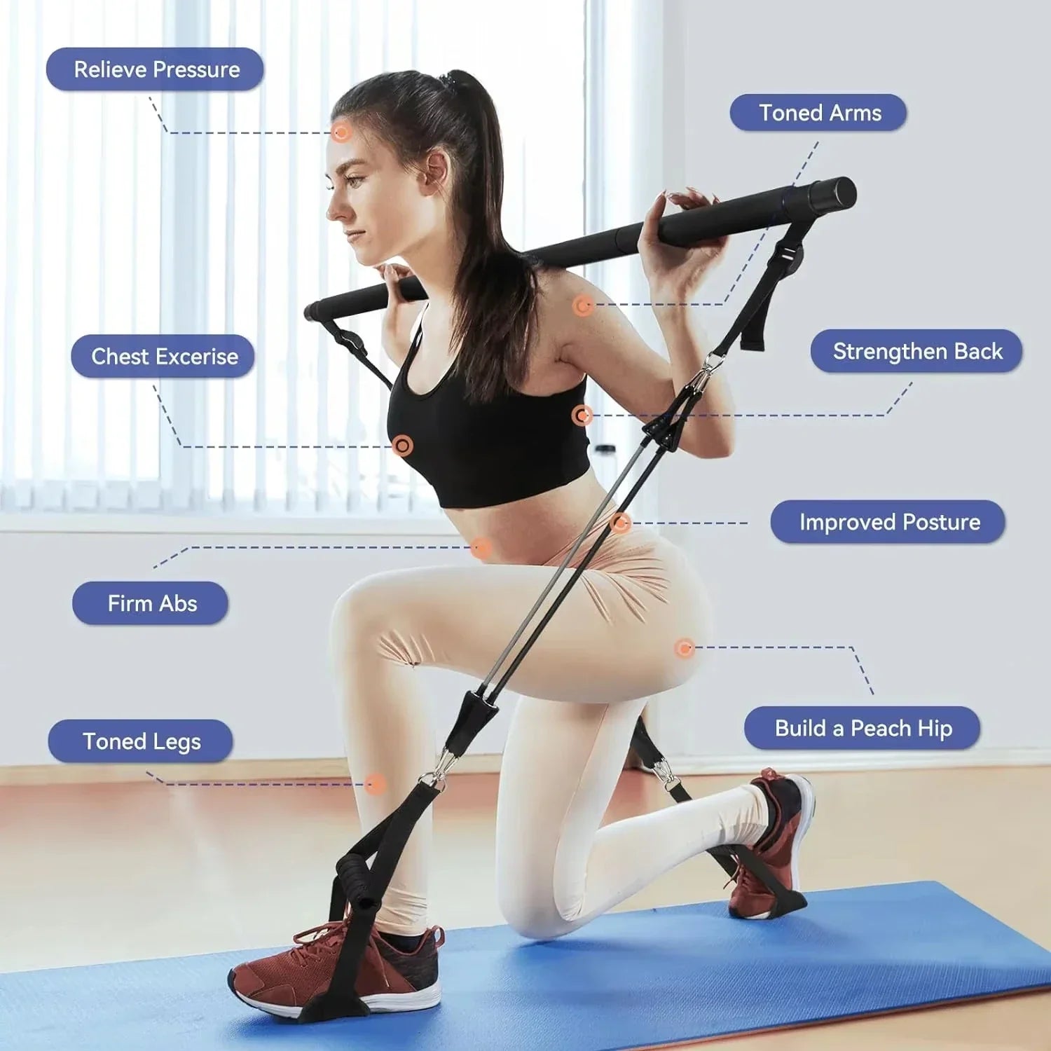 Resistance Band Pilates Stick Home Fitness Kit-2