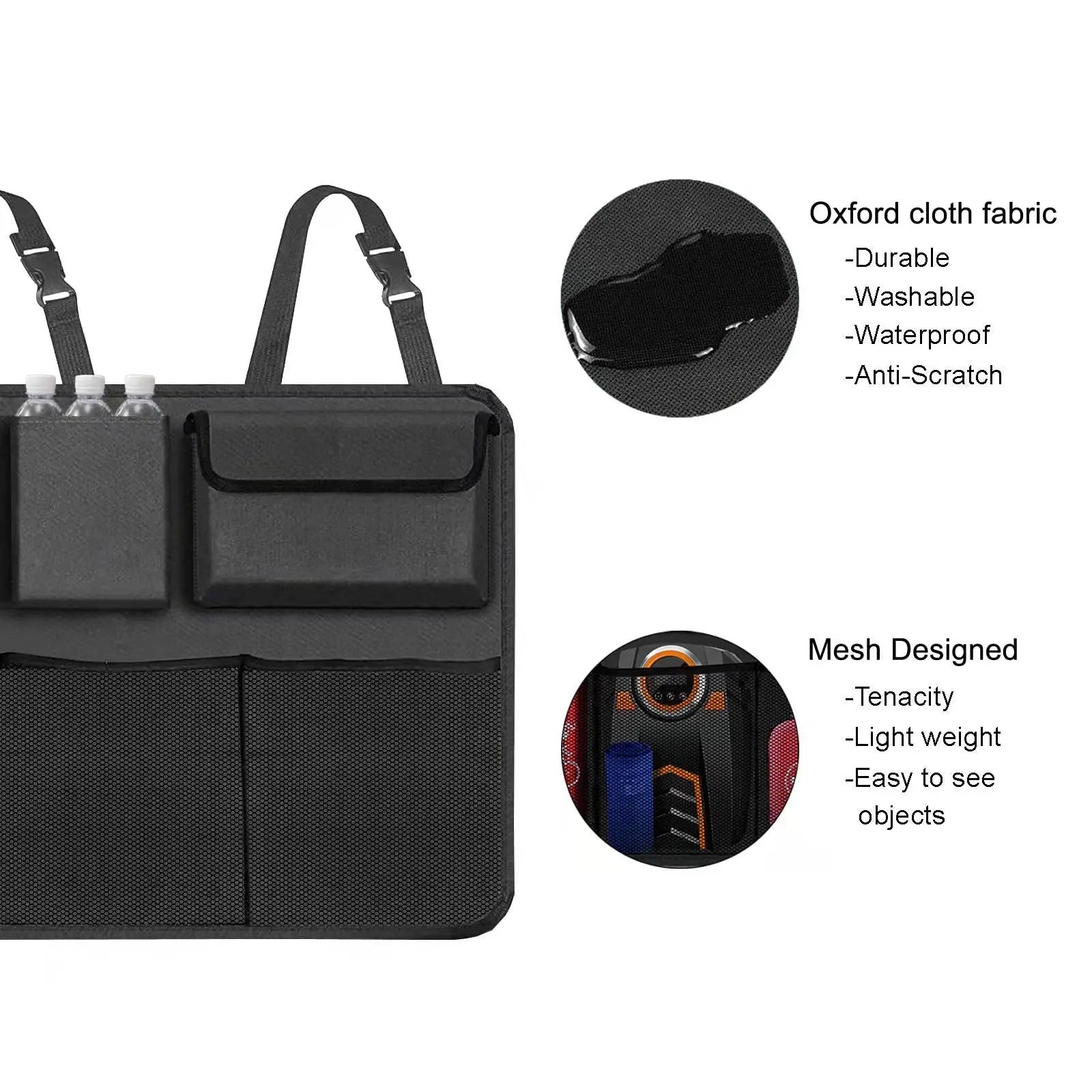 Hanging Car Trunk Organizer Backseat Storage with 8 Large Pockets Black-3