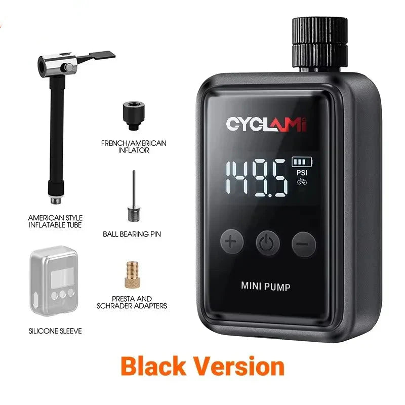 Mini Electric Bicycle Air Pump 150PSI High-Pressure Portable Inflator Black-3