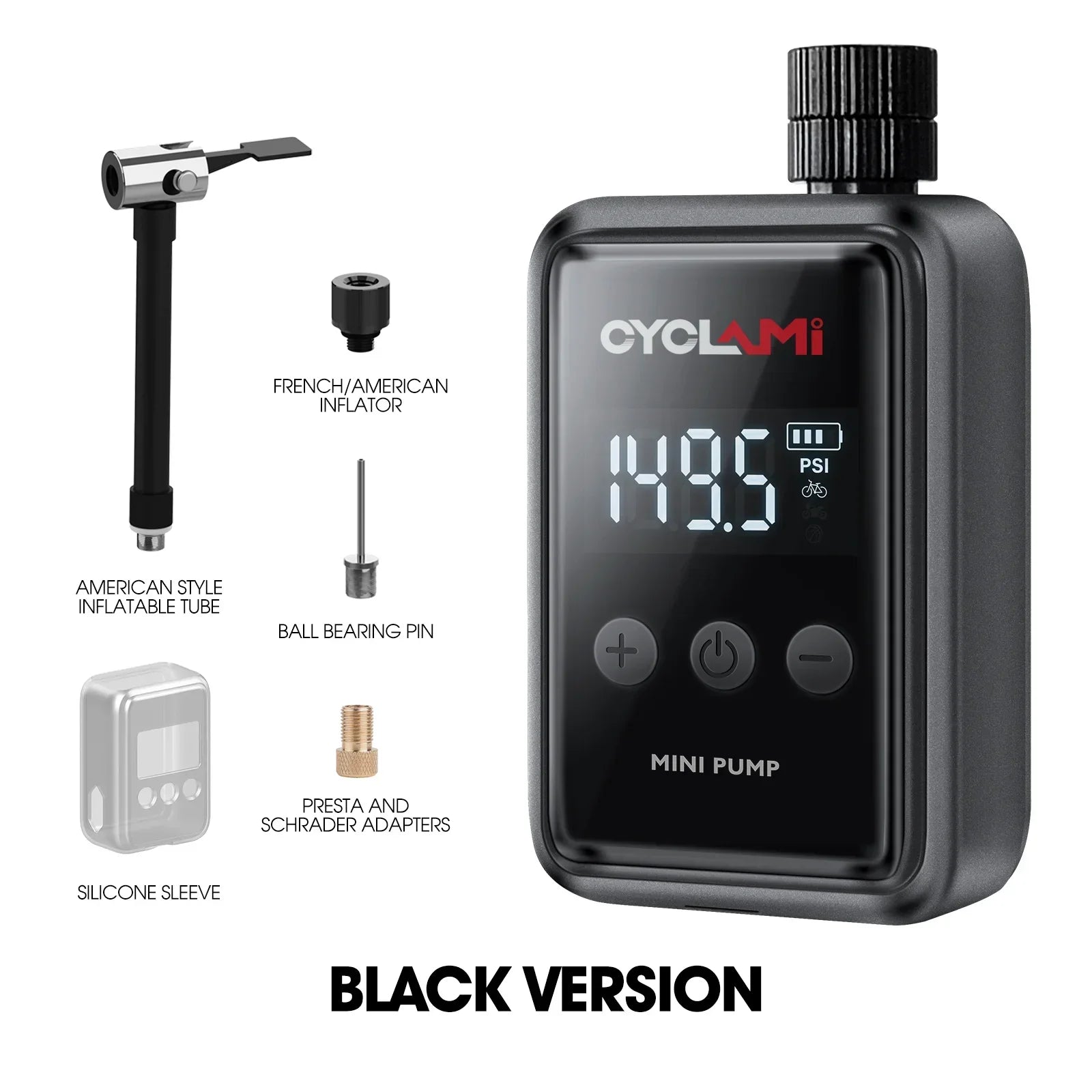 150PSI Mini Electric Bike Air Pump Portable Rechargeable Tire Inflator Black-2