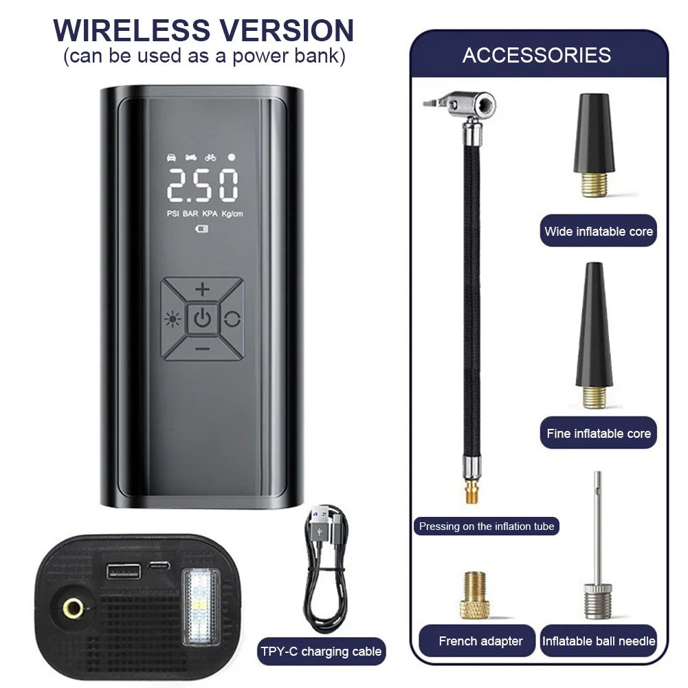 120W Wireless Handheld Air Compressor Portable Digital Tire Inflator Black-1