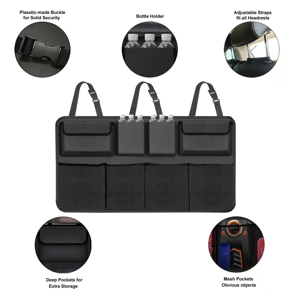 Hanging Car Trunk Organizer Backseat Storage with 8 Large Pockets Black-4