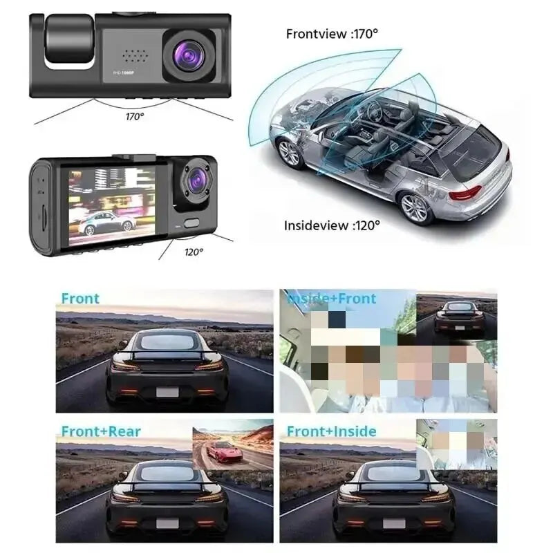 2 Channel 1080P HD Dash Cam Triple Lens Car DVR Black-5