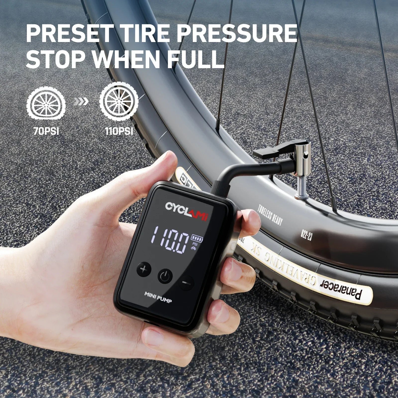 150PSI Mini Electric Bike Air Pump Portable Rechargeable Tire Inflator Black-3