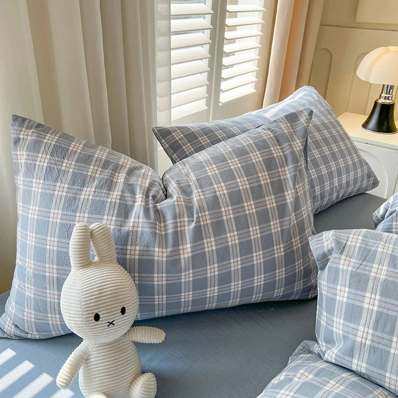 Bed Sheets Set Plaid Style Duvet Cover Pillowcas