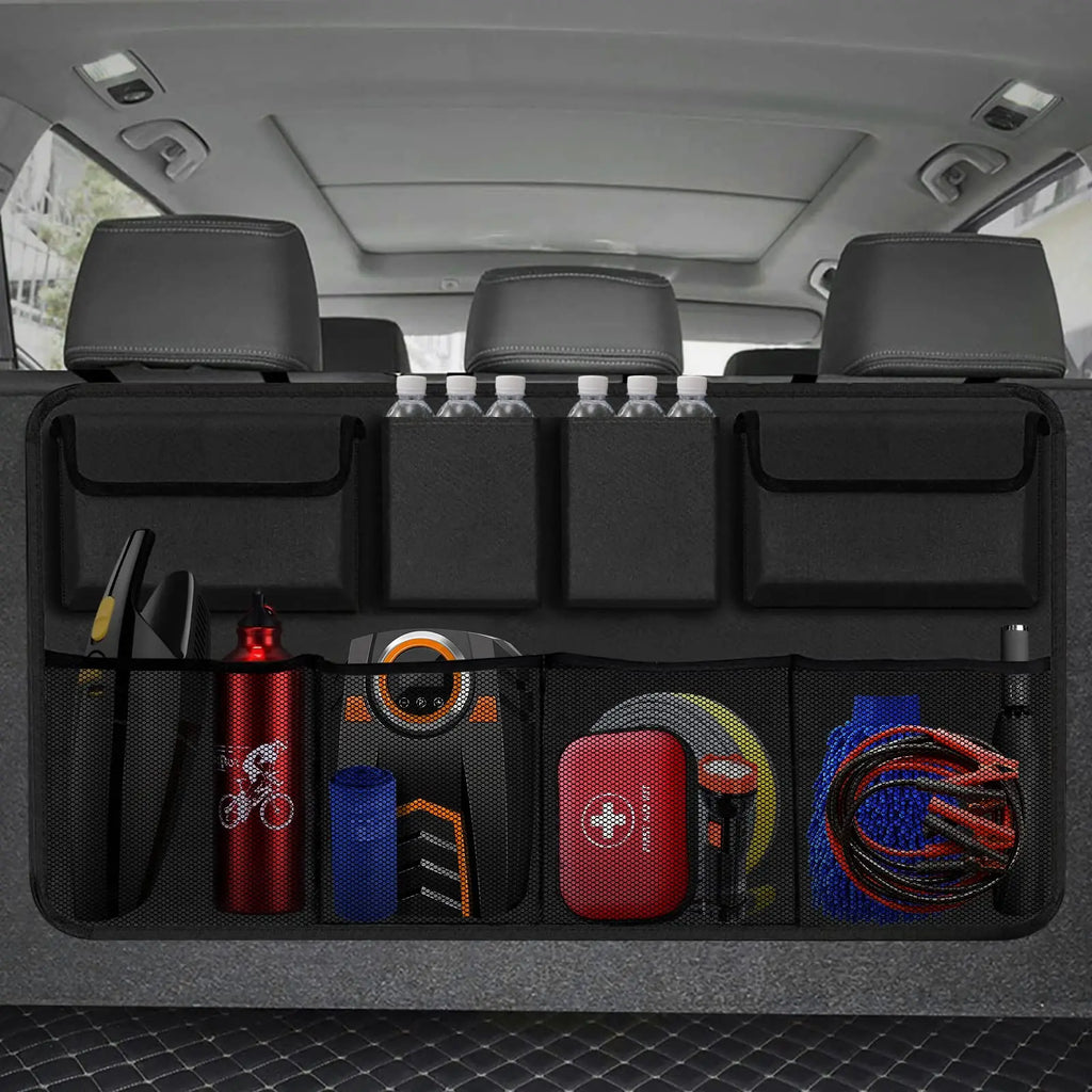 Hanging Car Trunk Organizer Backseat Storage with 8 Large Pockets Black-1