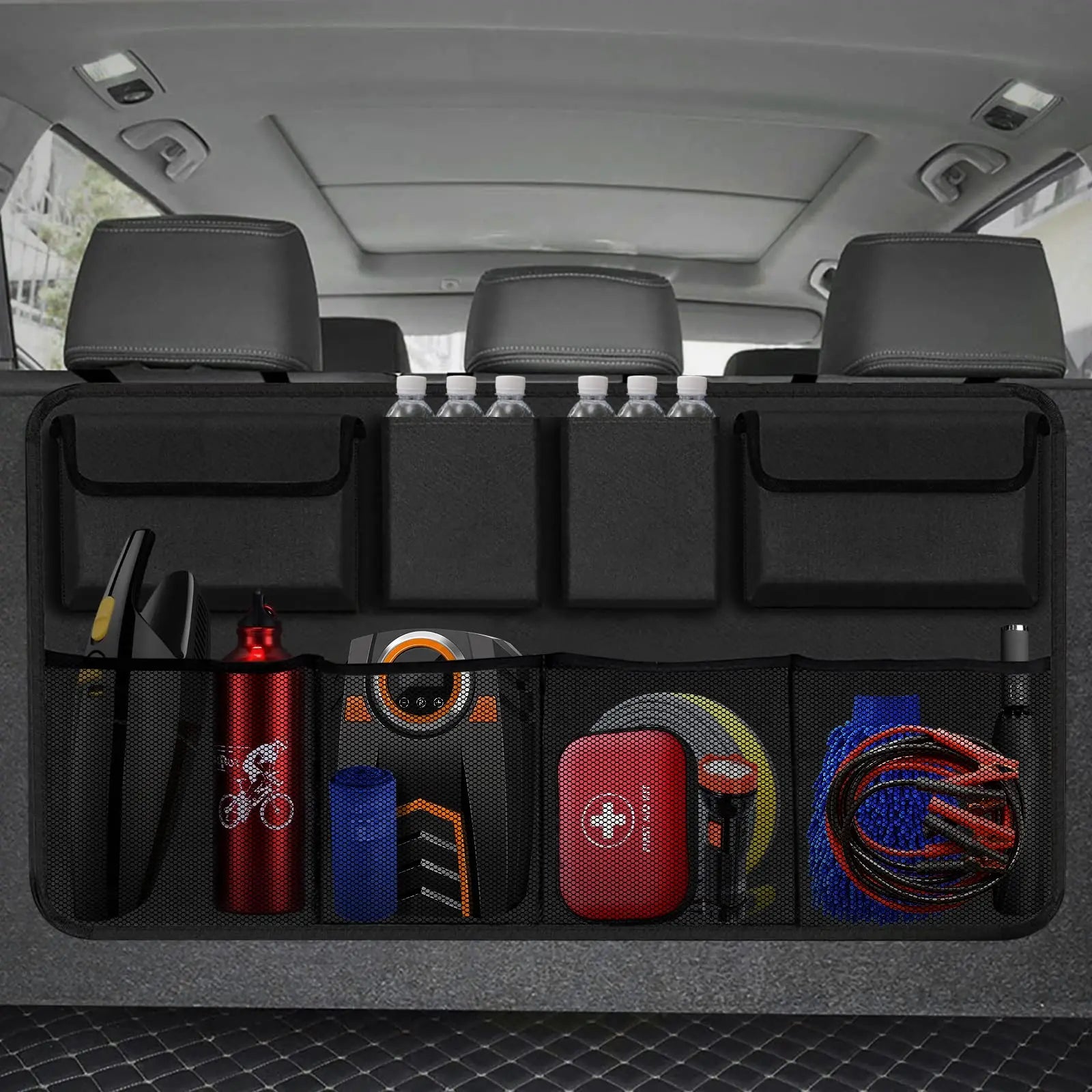 Hanging Car Trunk Organizer Backseat Storage with 8 Large Pockets Black-1