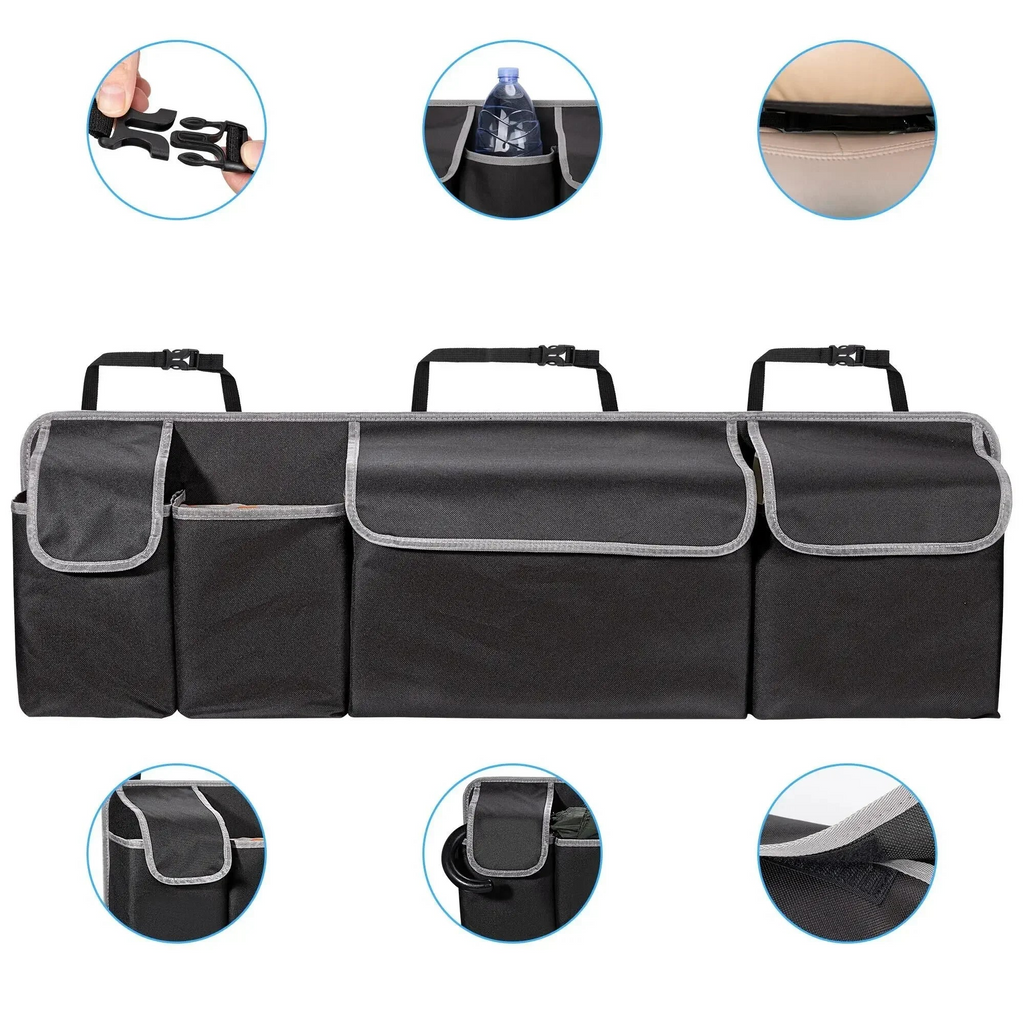 Car Trunk And Backseat Organizer Multi Use Oxford Storage Bag Black-0