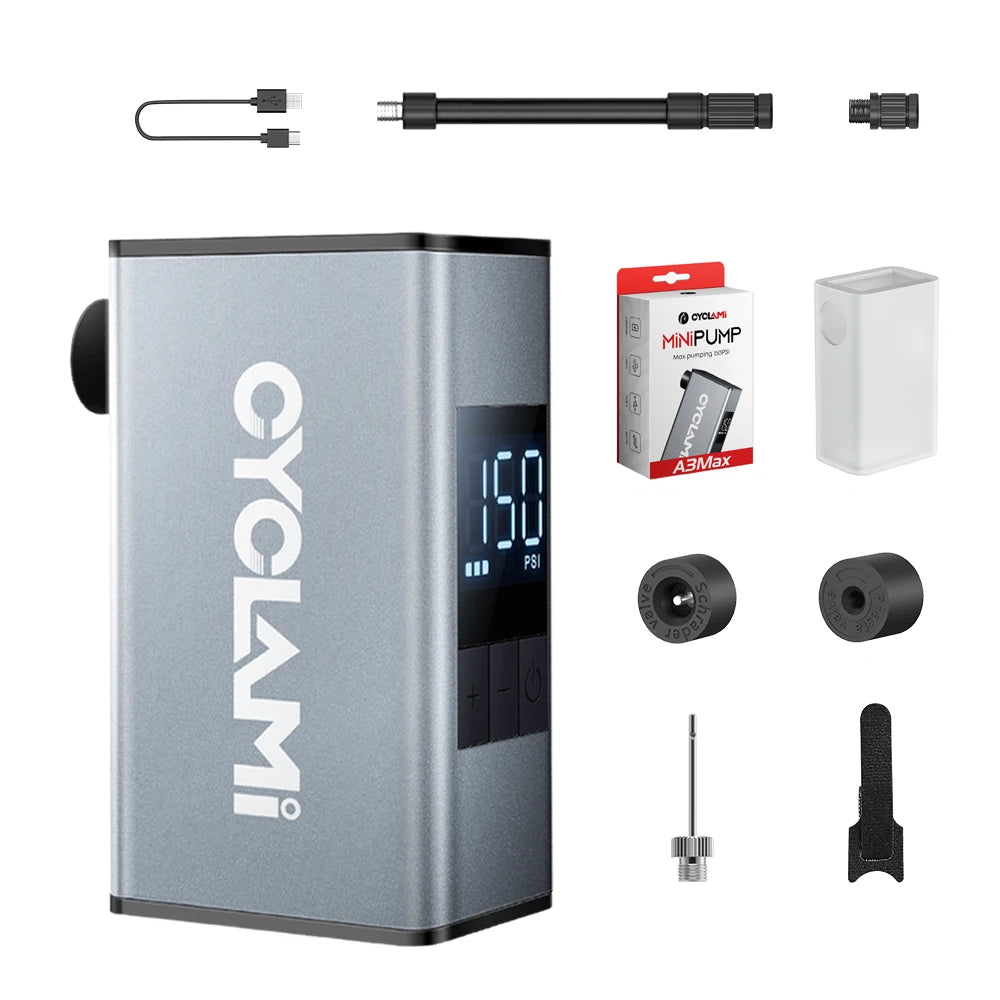 Bike Pump 50 PSI Rechargeable Tire Inflator with Schrader Silver-0