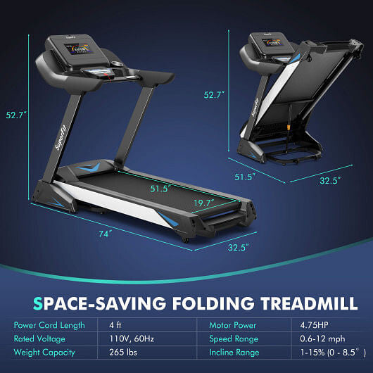 4.75 HP Treadmill with APP and Auto Incline for Home and Apartment-Black-2