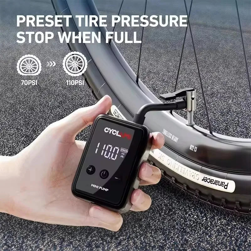 Mini Electric Bicycle Air Pump 150PSI High-Pressure Portable Inflator Black-2