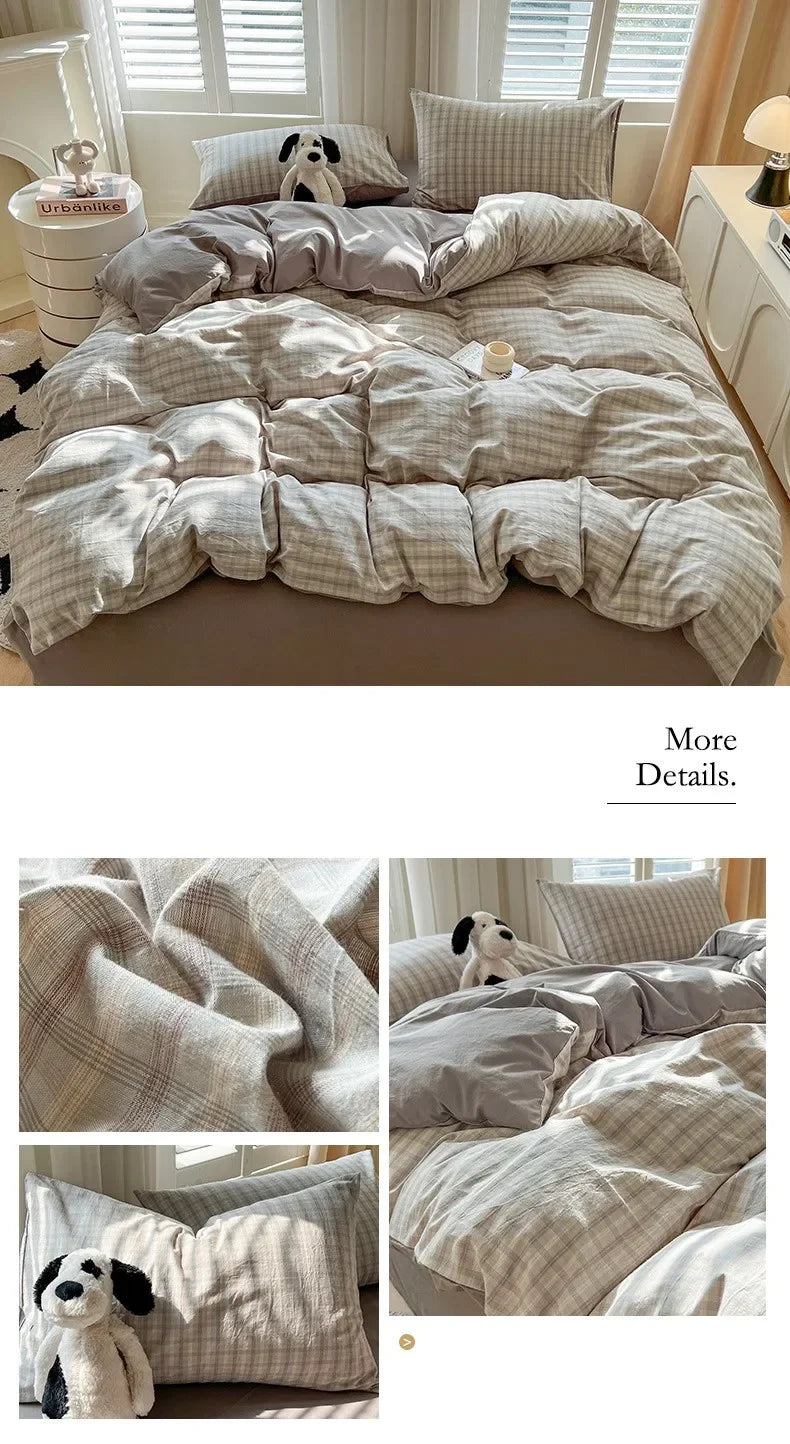 Bed Sheets Set Plaid Style Duvet Cover Pillowcas