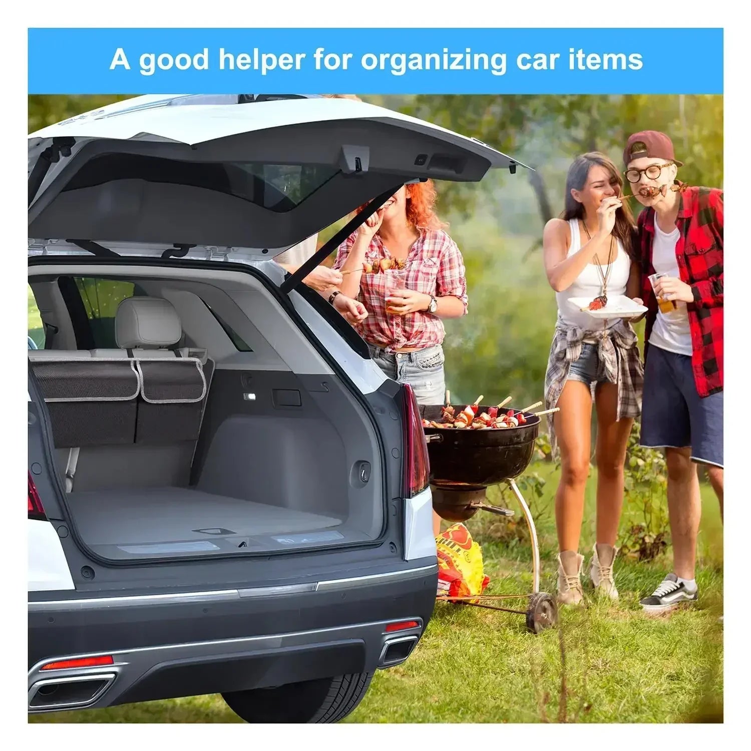 Car Trunk And Backseat Organizer Multi Use Oxford Storage Bag Black-4