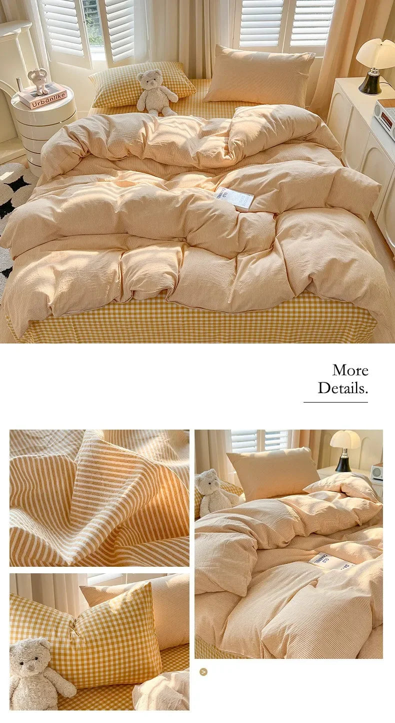 Bed Sheets Set Plaid Style Duvet Cover Pillowcas