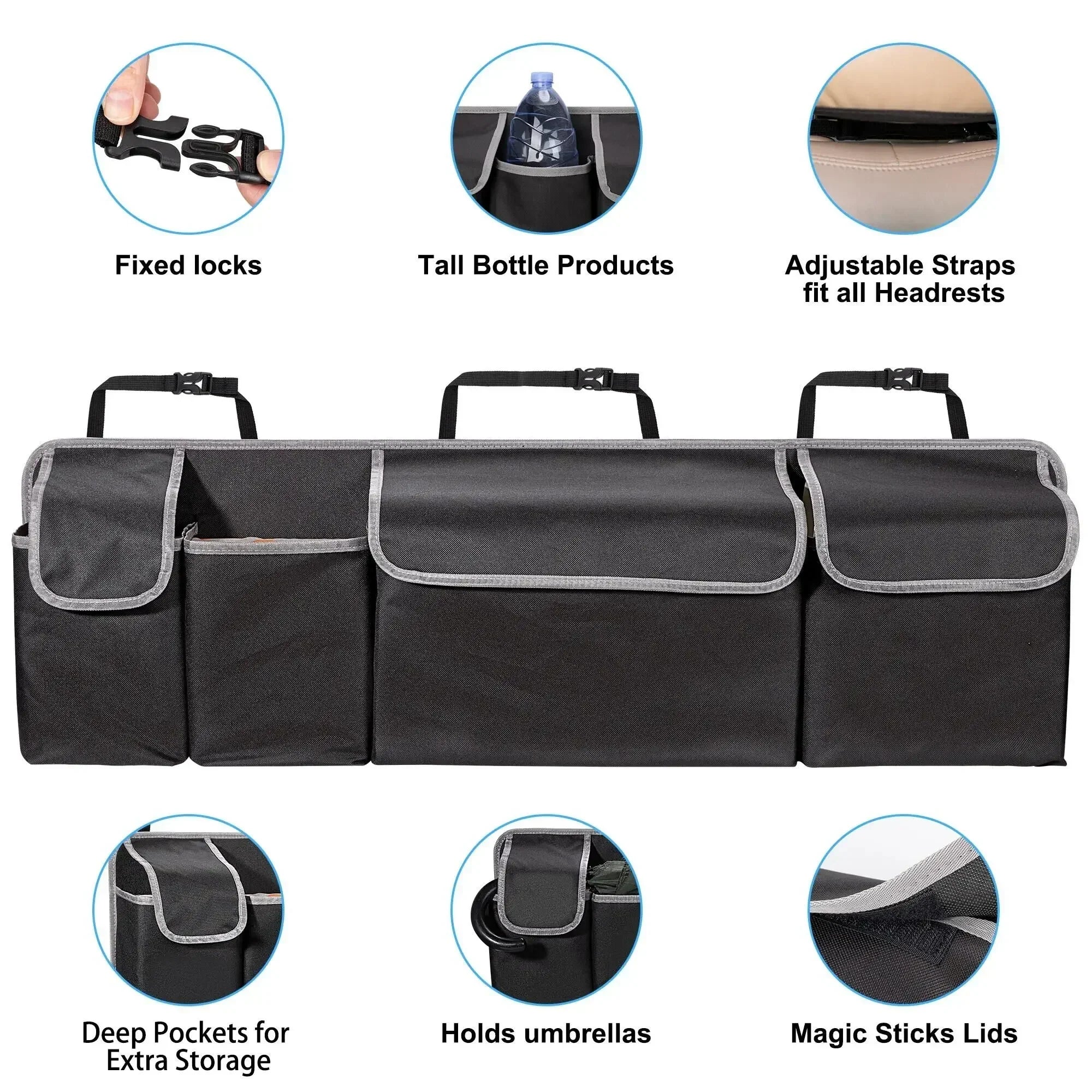 2-in-1 Car Trunk & Backseat Organizer High-Capacity Oxford Storage Bag Black-1