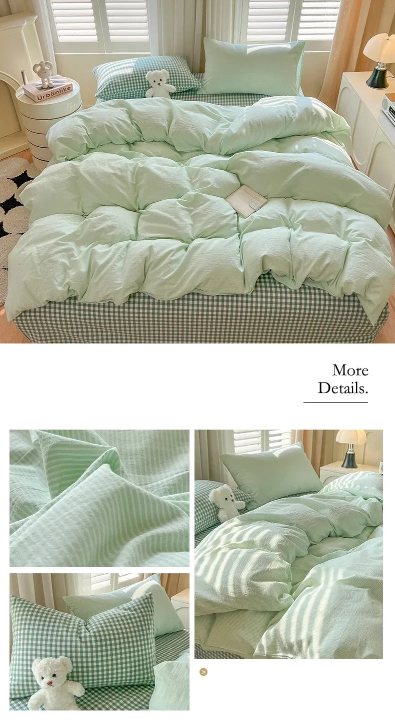 Bed Sheets Set Plaid Style Duvet Cover Pillowcas