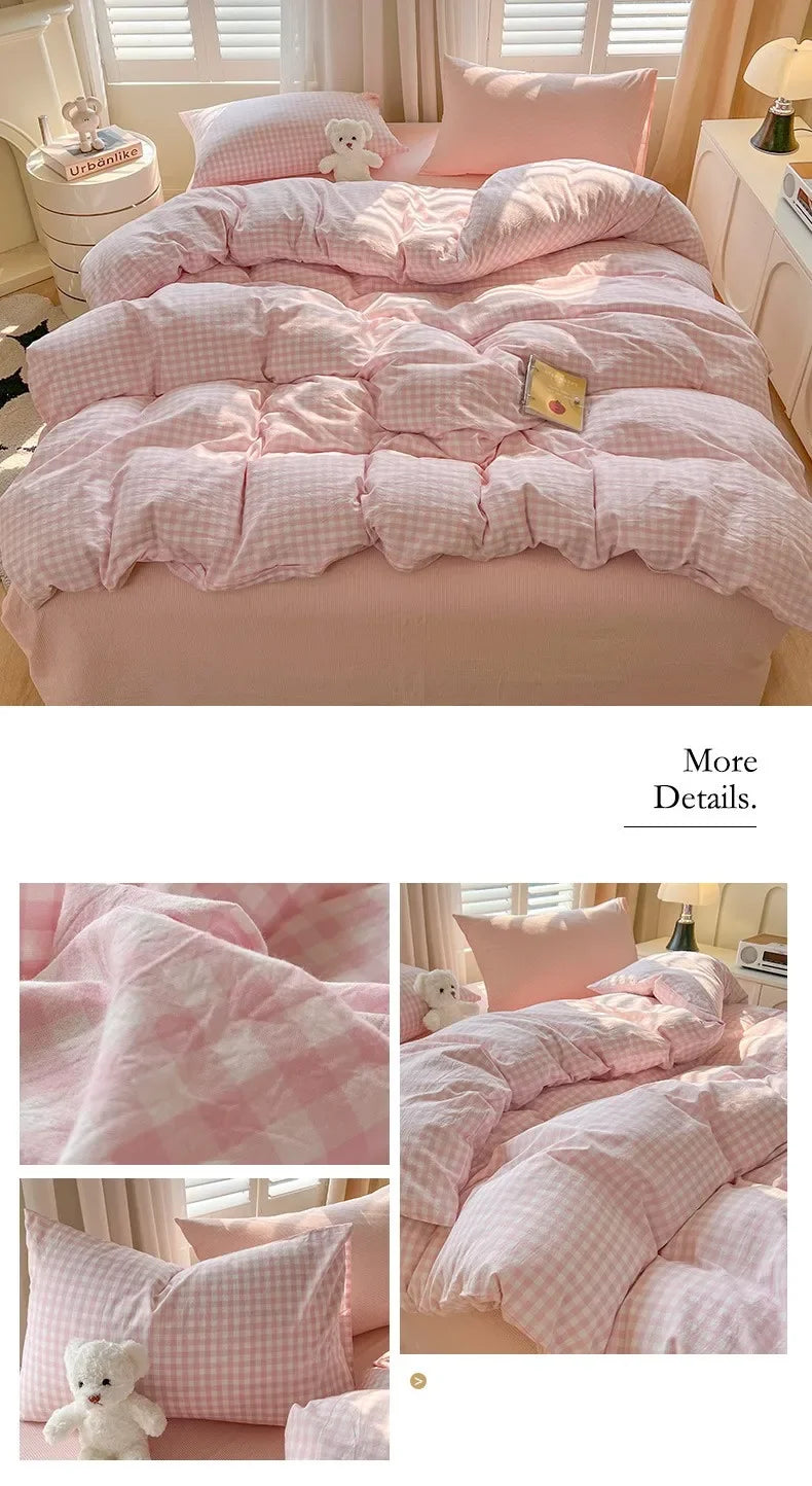 Bed Sheets Set Plaid Style Duvet Cover Pillowcas