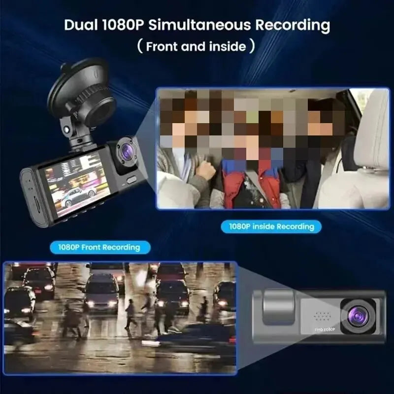 2 Channel 1080P HD Dash Cam Triple Lens Car DVR Black-2