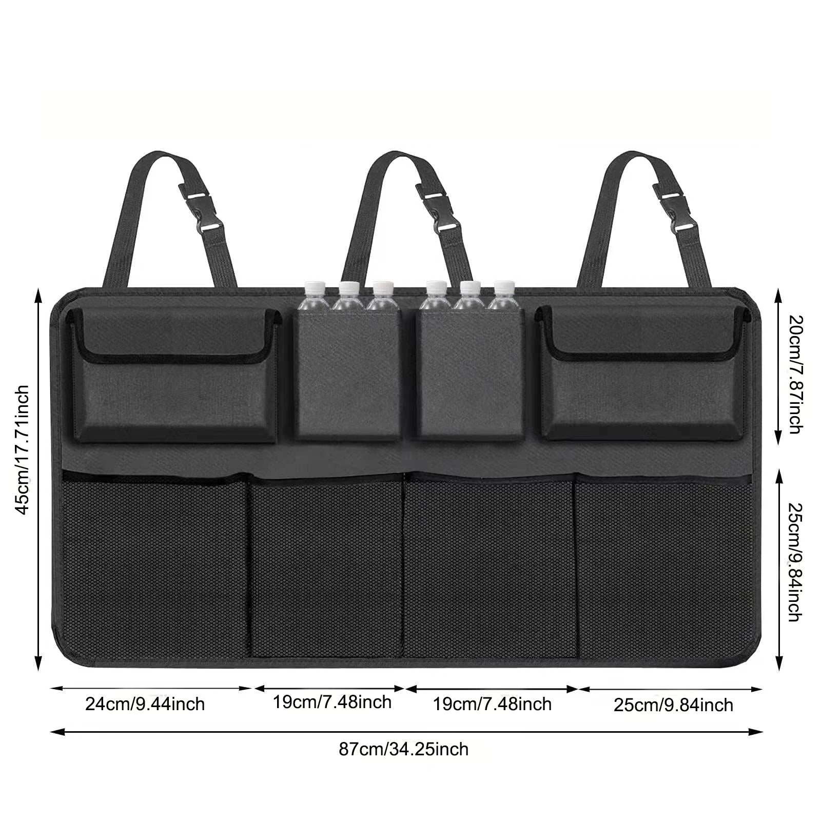 Hanging Car Trunk Organizer Backseat Storage with 8 Large Pockets Black-2