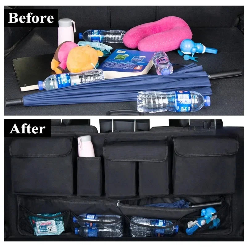 Back Seat Car Trunk Hanging Storage Bag 9 Pocket Organizer Black-3