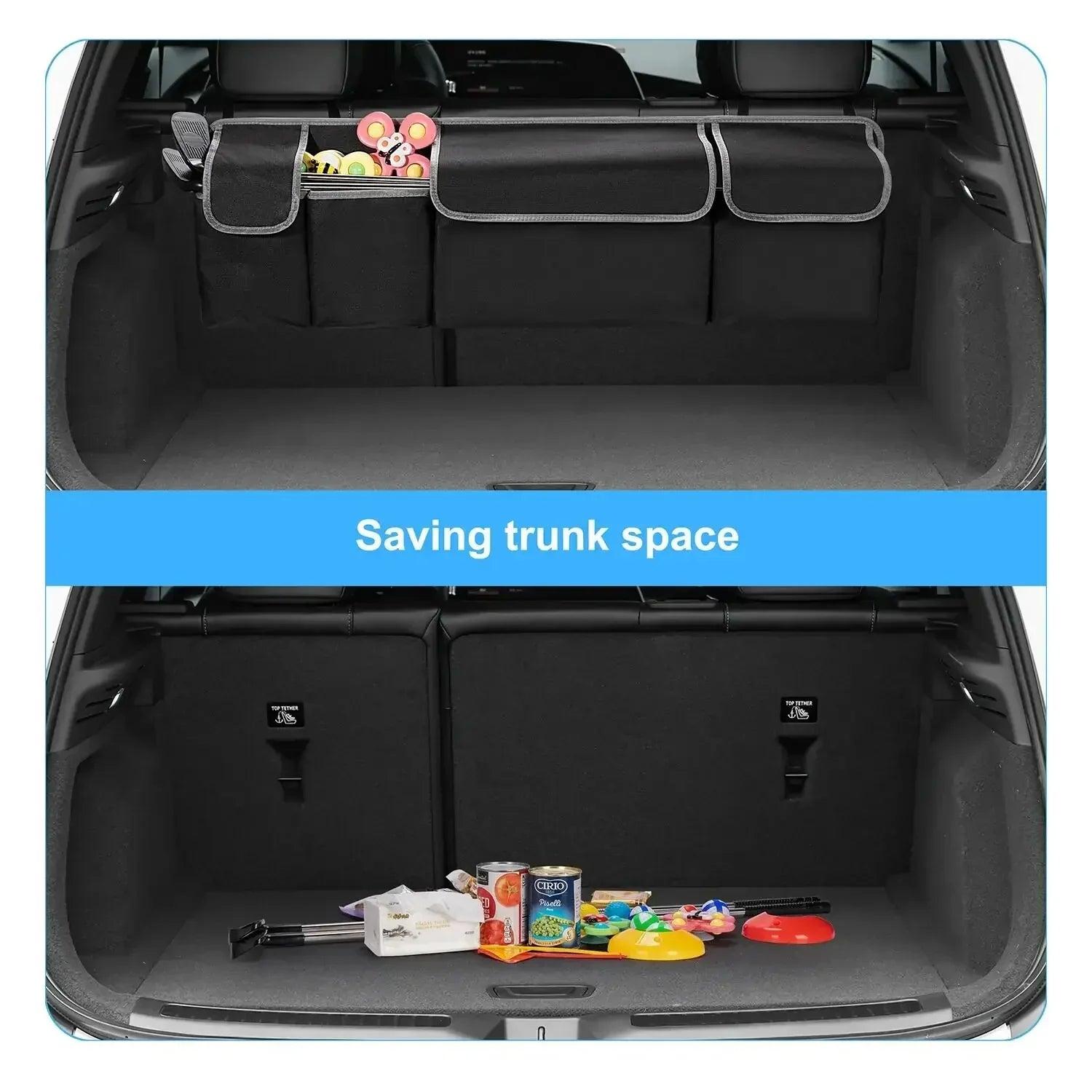 2-in-1 Car Trunk & Backseat Organizer High-Capacity Oxford Storage Bag Black-4