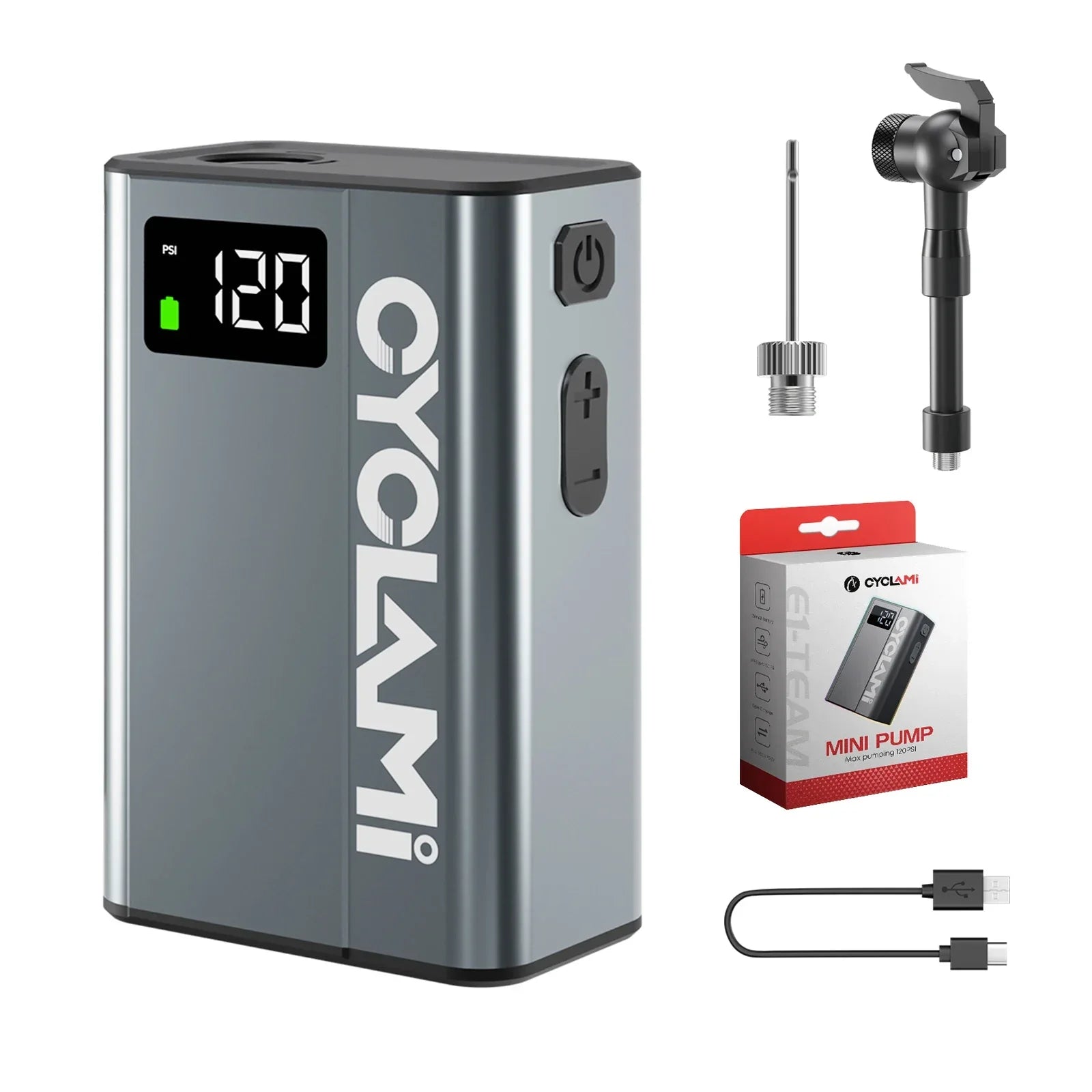 Ultralight Electric Tire Inflator 120 PSI Portable Pocket Pump Grey-0