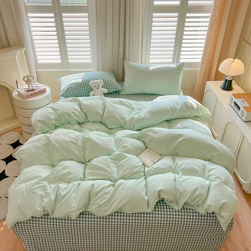 Bed Sheets Set Plaid Style Duvet Cover Pillowcas