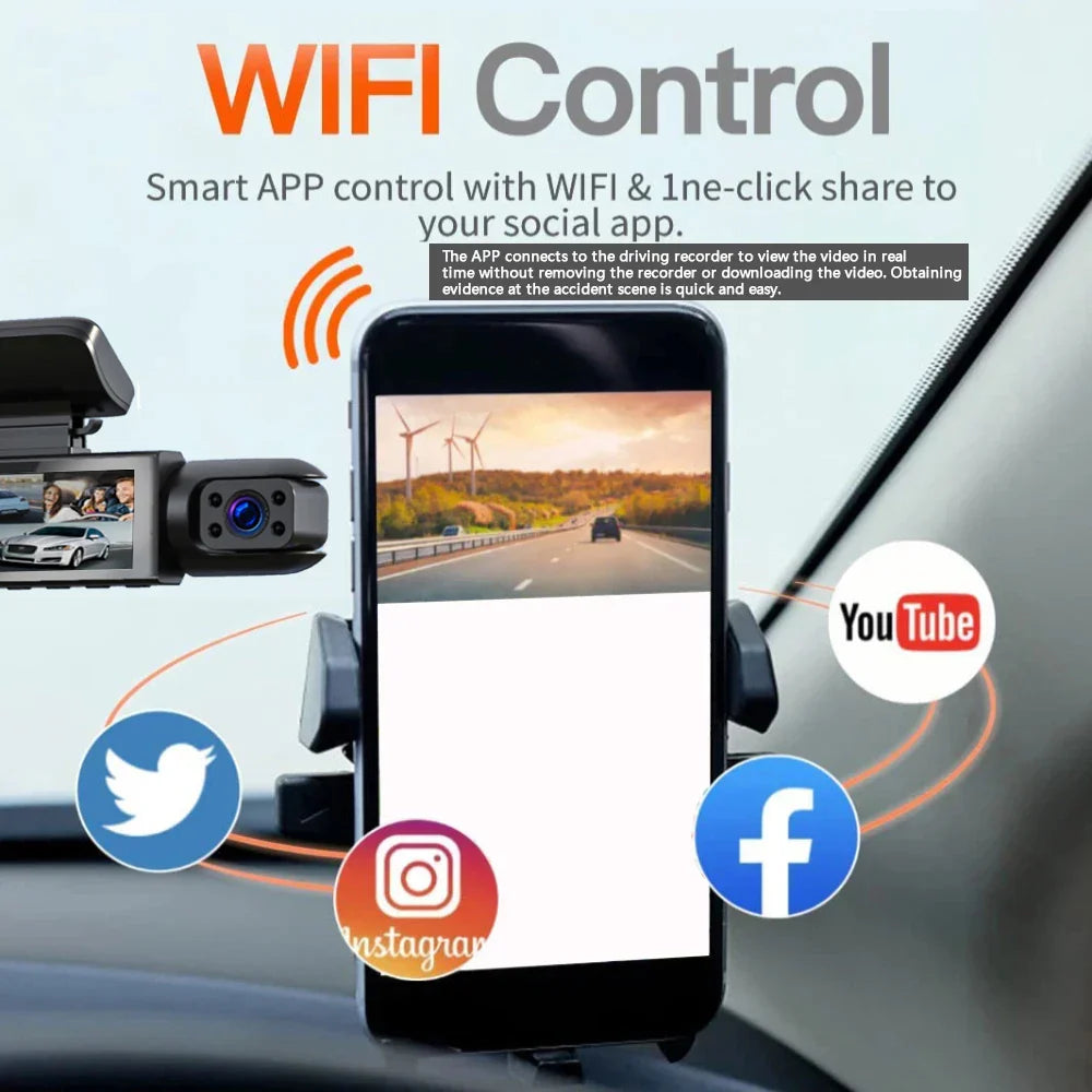 1080P WiFi Dual Lens Dash Cam Front Rear Car DVR Black-3