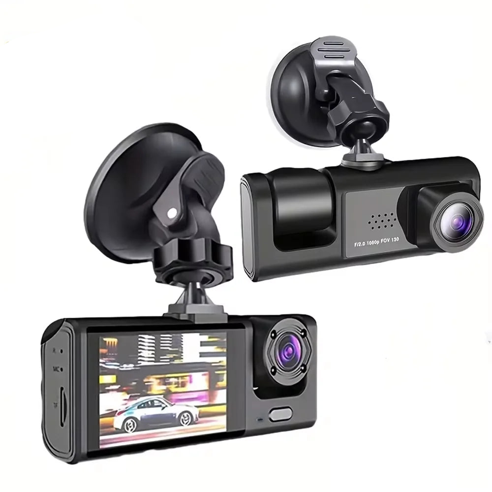 2 Channel 1080P HD Dash Cam Triple Lens Car DVR Black-0