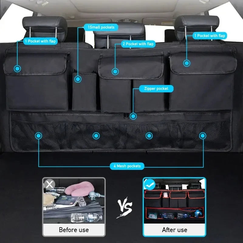 Back Seat Car Trunk Hanging Storage Bag 9 Pocket Organizer Black-4