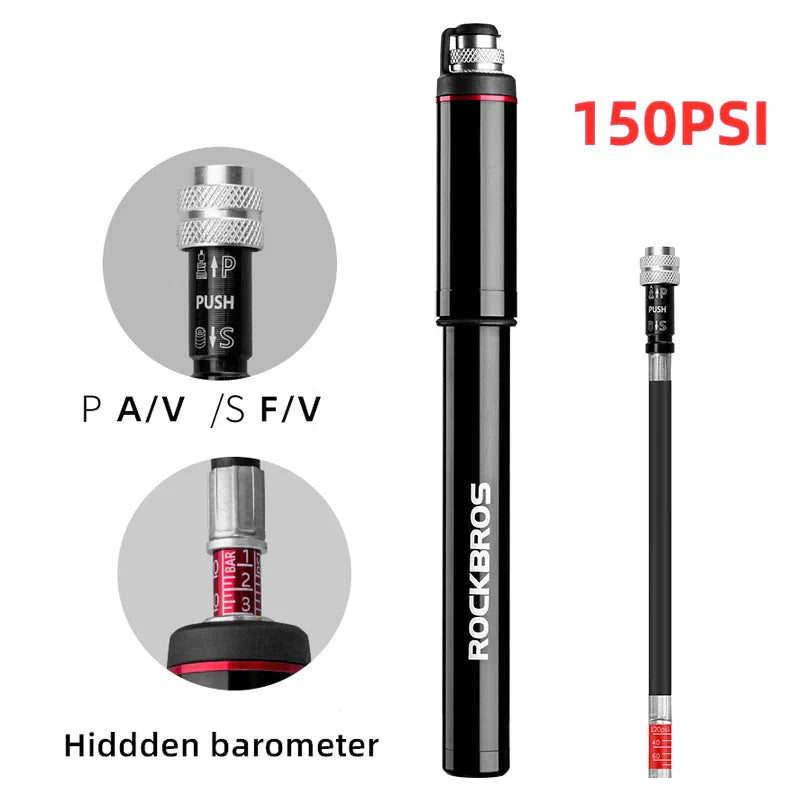 Mini High-Pressure Bike Pump 150 PSI Portable Hand Air Inflator Black-1