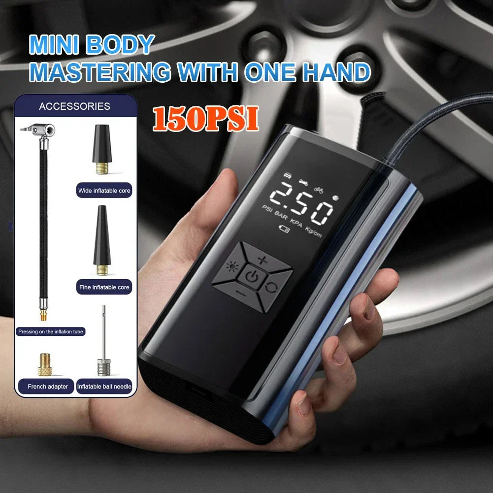 120W Wireless Handheld Air Compressor Portable Digital Tire Inflator Black-4