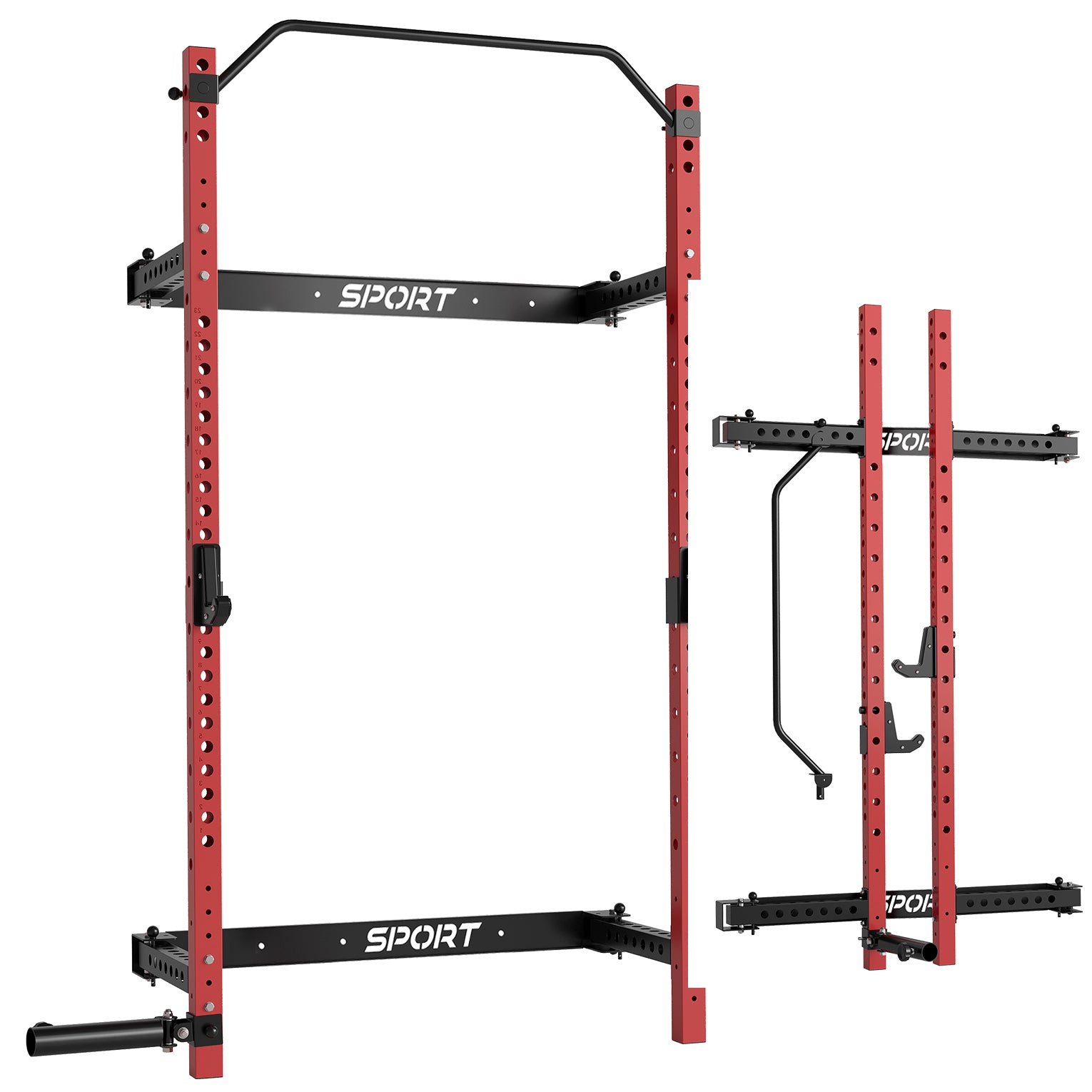 Folding Power Rack with 1000 lbs Capacity, Wall Mounted Folding Squat Rack with Pull-up Bar,J-hooks and Landmine,Space Saving for Home Gym