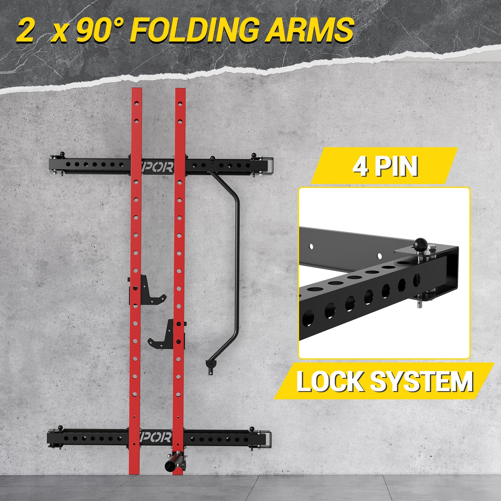 Folding Power Rack with 1000 lbs Capacity, Wall Mounted Folding Squat Rack with Pull-up Bar,J-hooks and Landmine,Space Saving for Home Gym