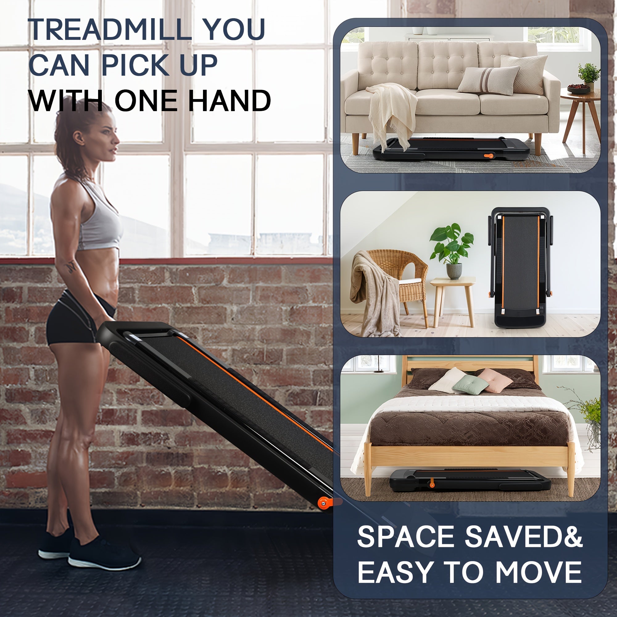 2 in 1 Foldable Treadmill, Under Desk Treadmill 300 lb Capacity, Walking Pad Treadmill, Installation-Free Folding Treadmill, Electric Treadmill, Running Machine for Home Black