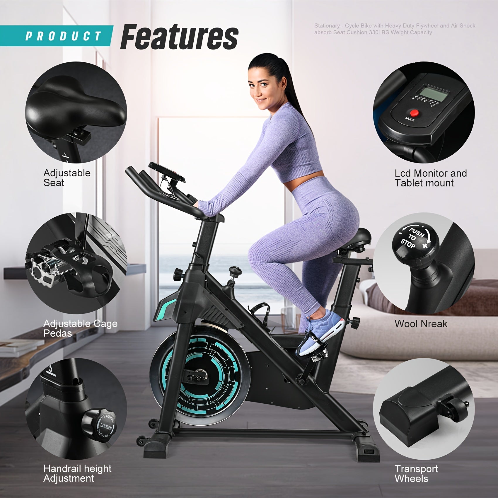 Exercise Bike, Adjustable Magnetic Resistance Silent Belt Drive, Indoor Cycling Bike for Home Cardio Gym, Fitness Stationary Bike Machine with 350lbs/300lbs Weight Capacity, Monitor with Pulse & Ipad Mount &Upgraded Version S
