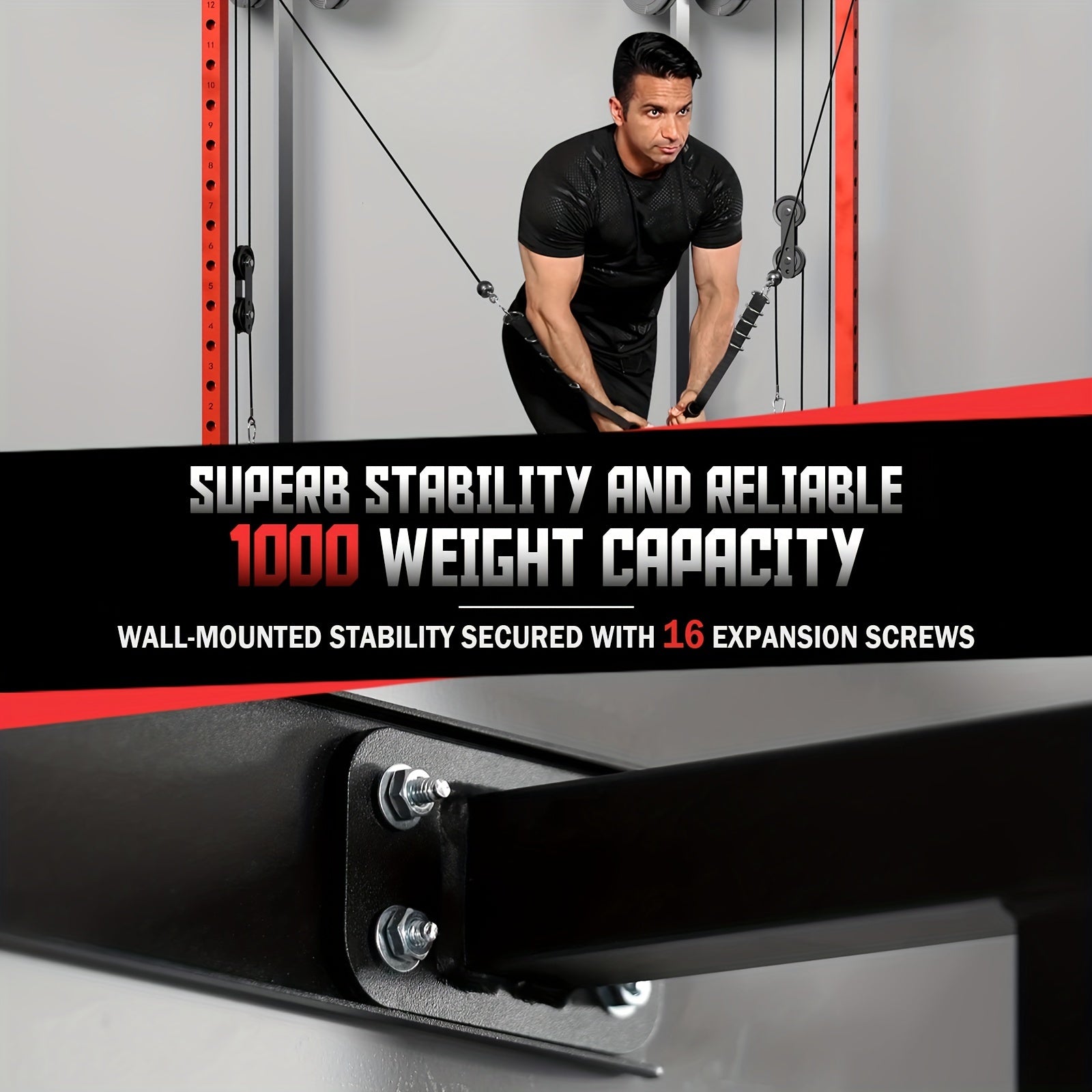 Folding Squat Rack, Wall Mounted Power Rack with Cable Crossover Machine & LAT Pull Down Machines, Functional Trainer with 5 Adjustable Function Modes, for Home Gym and Space Saving