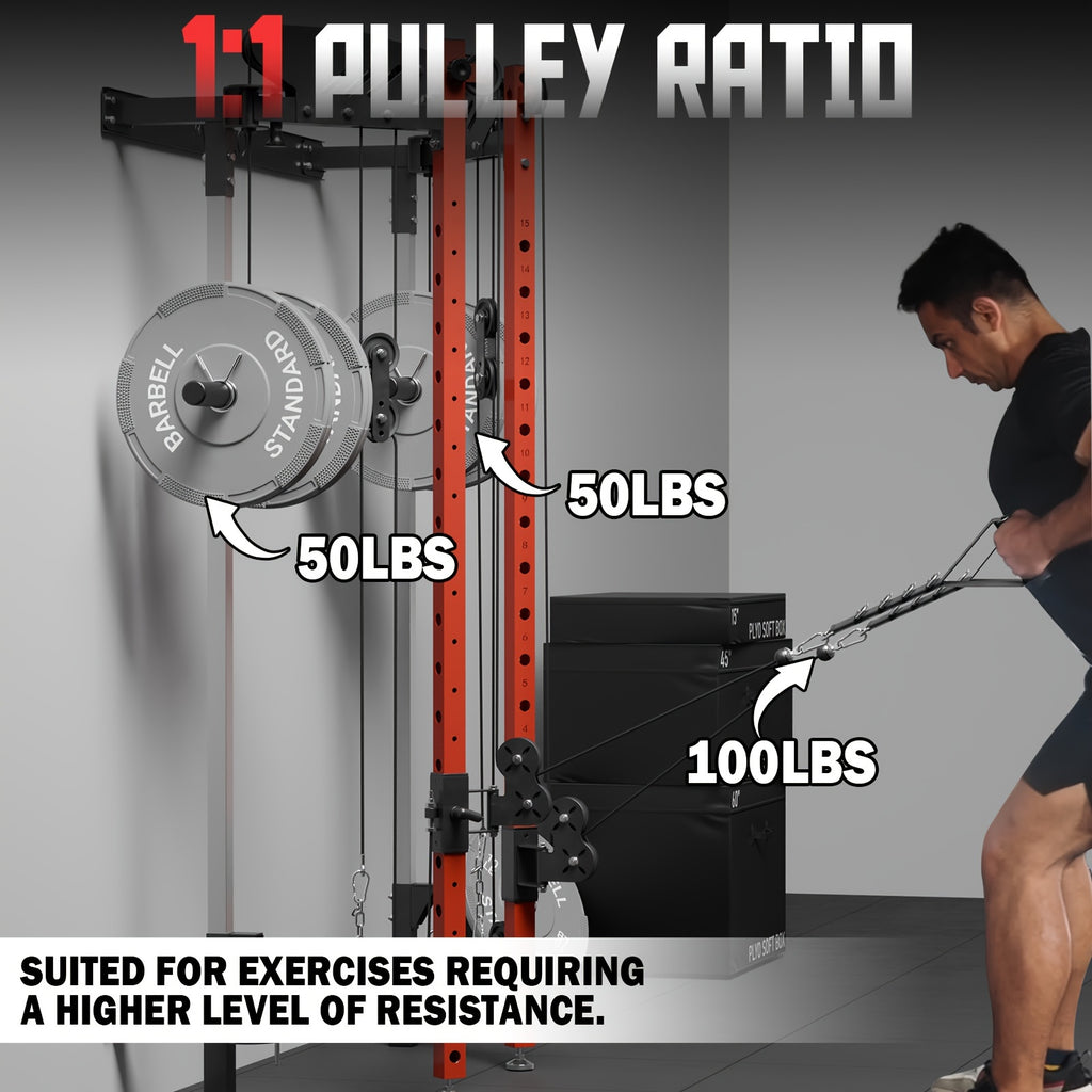 Folding Squat Rack, Wall Mounted Power Rack with Cable Crossover Machine & LAT Pull Down Machines, Functional Trainer with 5 Adjustable Function Modes, for Home Gym and Space Saving